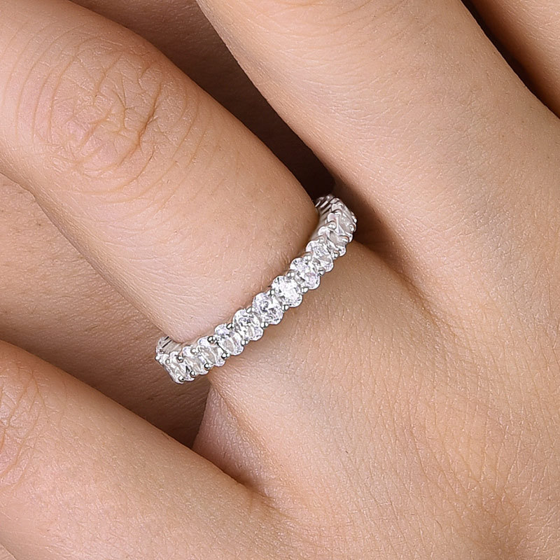 Eternity Oval Cut  Wedding Band Ring For Women In Sterling Silver-Sterling Silver-lornajewelry