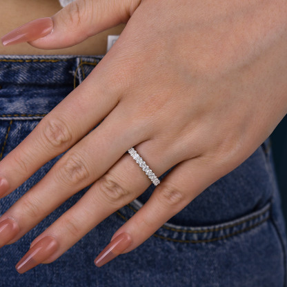 Eternity Oval Cut  Wedding Band Ring For Women In Sterling Silver-Sterling Silver-lornajewelry