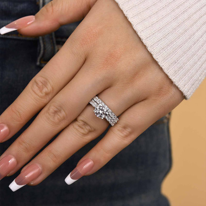 Bright Round Cut Wedding Set-Sterling Silver-lornajewelry