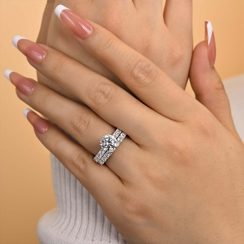 Bright Round Cut Wedding Set-Sterling Silver-lornajewelry