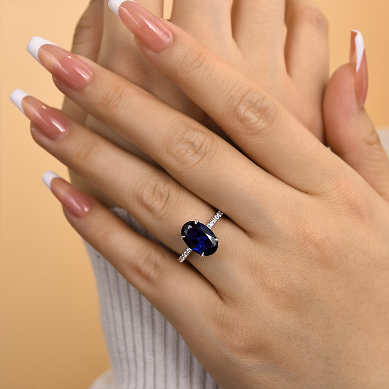 3.5Ct Classic Blue Sapphire Oval Cut  Engagement Ring In Sterling Silver-Sterling Silver-lornajewelry