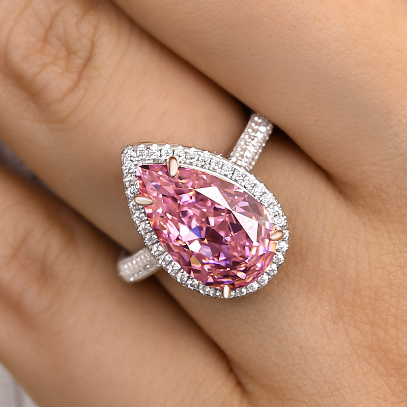 4.5Ct Honorable Halo Pear Cut Pink Sapphire Engagement Ring-Sterling Silver-lornajewelry