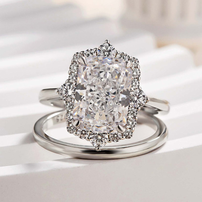 Elegant Halo Radiant Cut Wedding Set For Women In Sterling Silver-Sterling Silver-lornajewelry