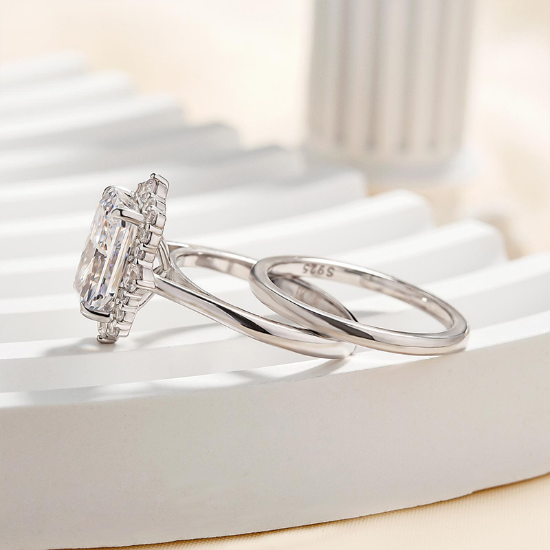 Elegant Halo Radiant Cut Wedding Set For Women In Sterling Silver-Sterling Silver-lornajewelry