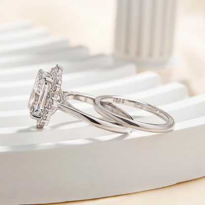 Elegant Halo Radiant Cut Wedding Set For Women In Sterling Silver-Sterling Silver-lornajewelry