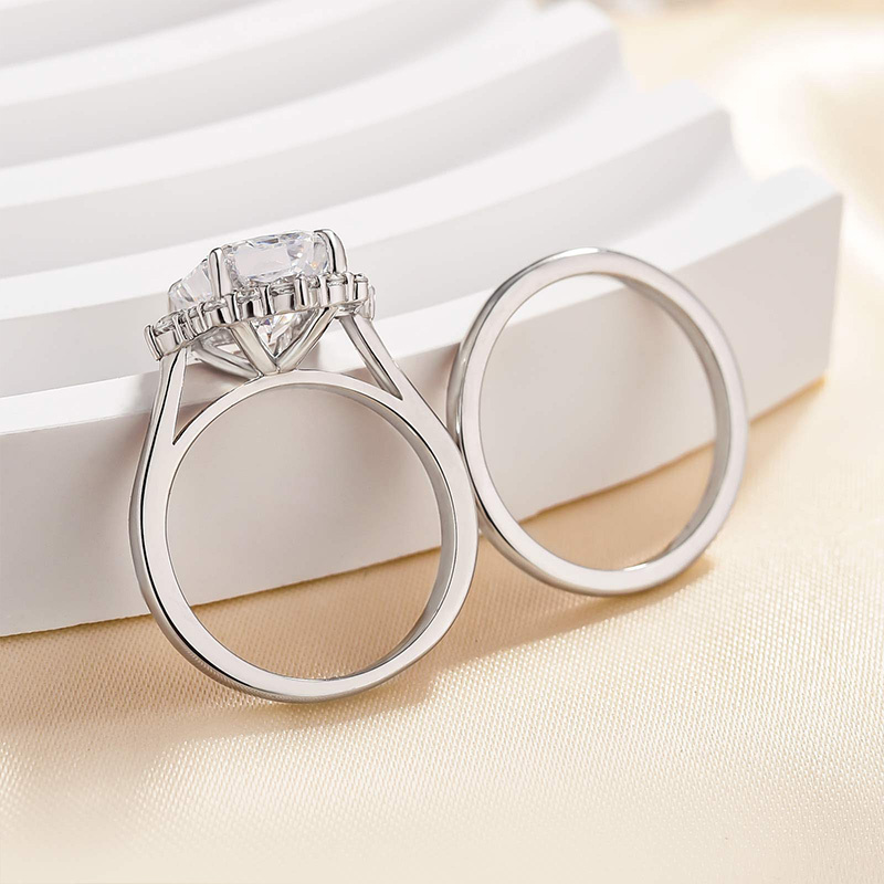 Elegant Halo Radiant Cut Wedding Set For Women In Sterling Silver-Sterling Silver-lornajewelry