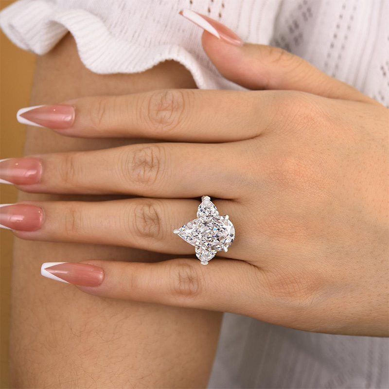 8Ct Stunning Pear Cut Three Stone Engagement Ring-Sterling Silver-lornajewelry