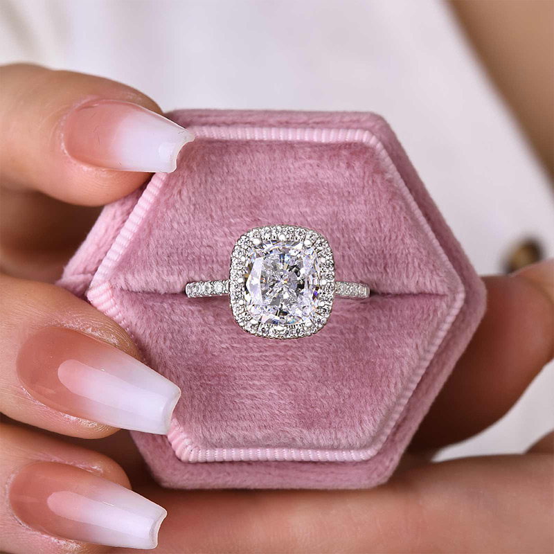 3Ct Elegant Halo Cushion Cut Engagement Ring In Sterling Silver-Sterling Silver-lornajewelry