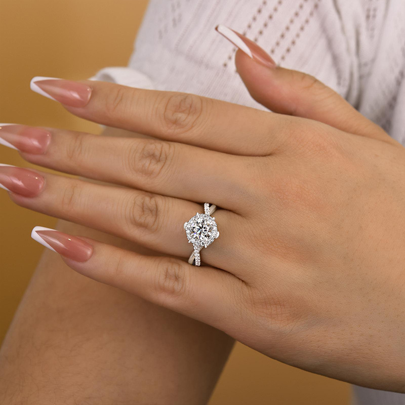 1Ct Moissanite Noble Halo Engagement Ring-Sterling Silver-lornajewelry