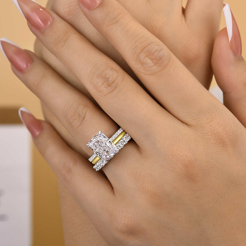 Noble Radiant Cut 3PC Wedding Ring Set For Women In Sterling Silver-Sterling Silver-lornajewelry