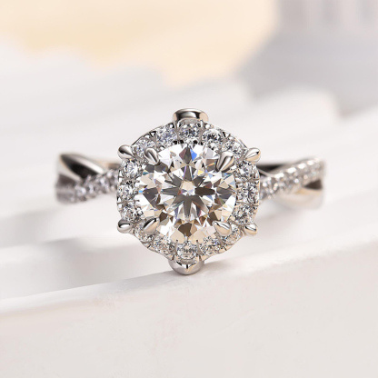 1Ct Moissanite Noble Halo Engagement Ring-Sterling Silver-lornajewelry