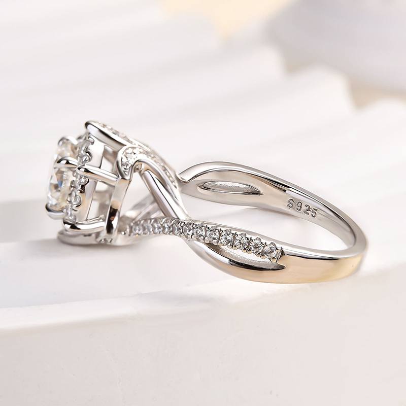 1Ct Moissanite Noble Halo Engagement Ring-Sterling Silver-lornajewelry