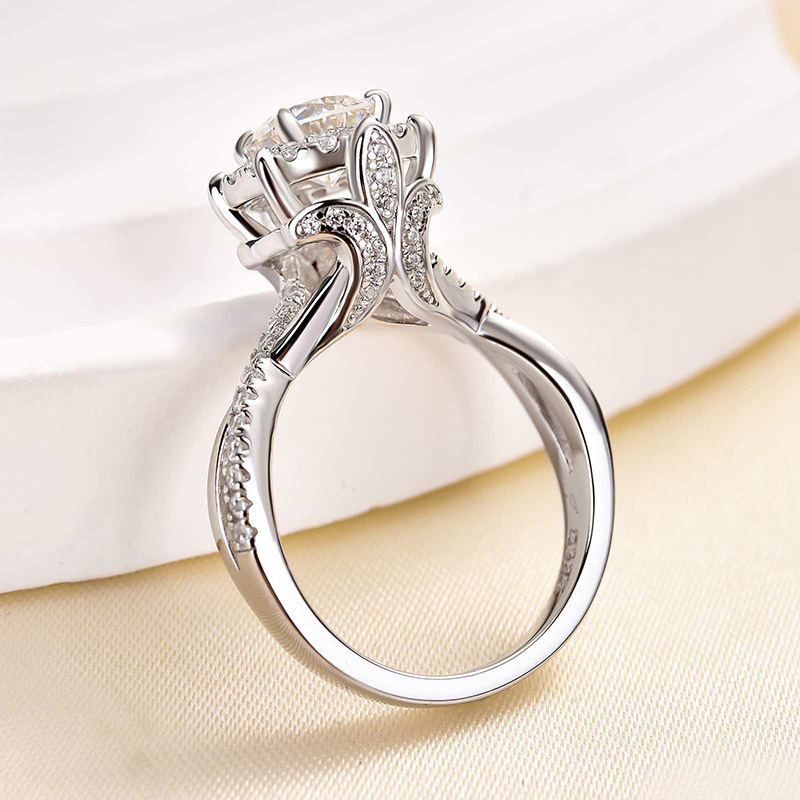 1Ct Moissanite Noble Halo Engagement Ring-Sterling Silver-lornajewelry