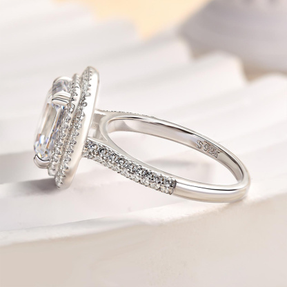 2.5Ct Attractive Double Halo Emerald Cut Engagement Ring-Sterling Silver-lornajewelry