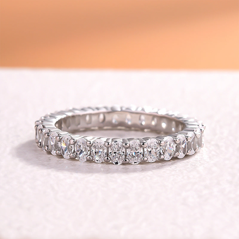 Eternity Oval Cut  Wedding Band Ring For Women In Sterling Silver-Sterling Silver-lornajewelry