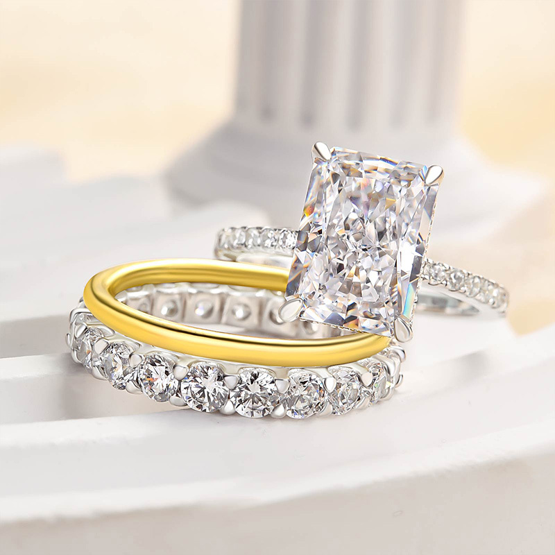 Noble Radiant Cut 3PC Wedding Ring Set For Women In Sterling Silver-Sterling Silver-lornajewelry