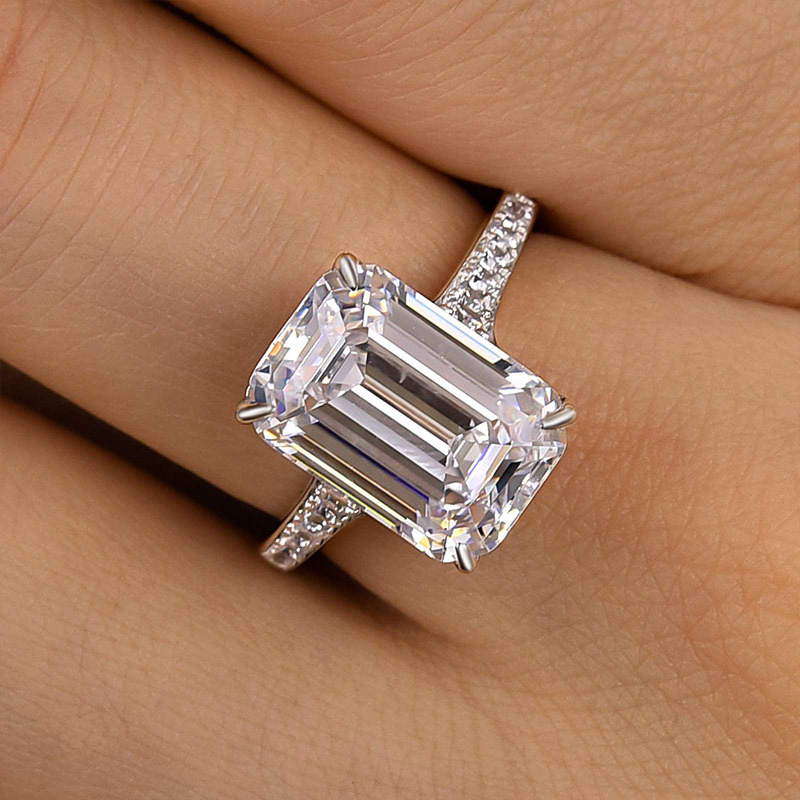 7Ct Captivating Emerald Cut Engagement Ring-Sterling Silver-lornajewelry