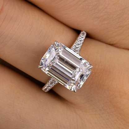 7Ct Captivating Emerald Cut Engagement Ring-Sterling Silver-lornajewelry