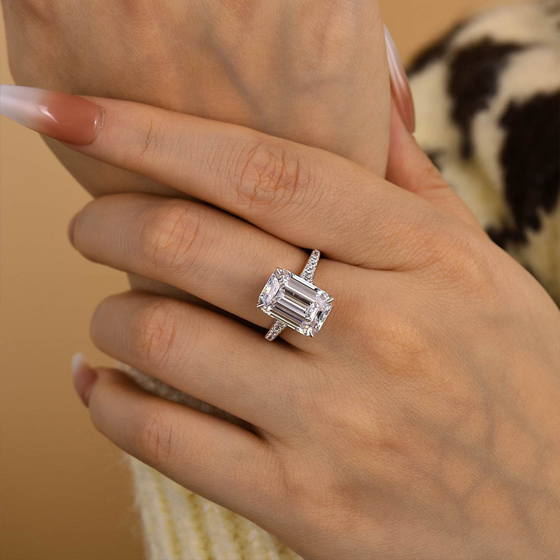 7Ct Captivating Emerald Cut Engagement Ring-Sterling Silver-lornajewelry