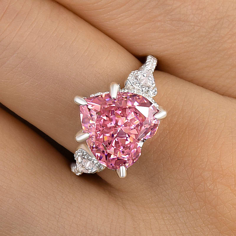 5Ct Royal Romantic Pink Heart Cut Engagement Ring In Sterling Silver-Sterling Silver-lornajewelry