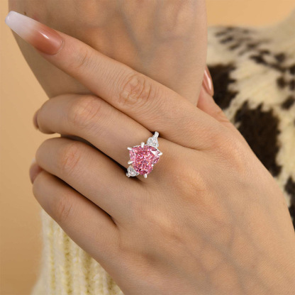 5Ct Royal Romantic Pink Heart Cut Engagement Ring In Sterling Silver-Sterling Silver-lornajewelry