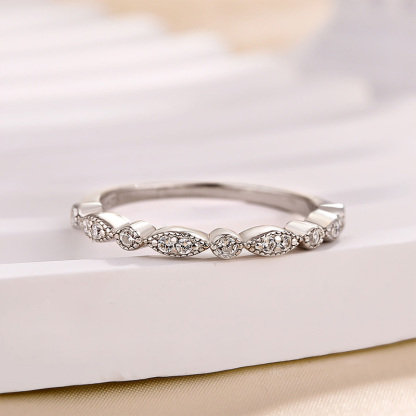 Art Deco Half Eternity  Women's Wedding Band-Sterling Silver-lornajewelry