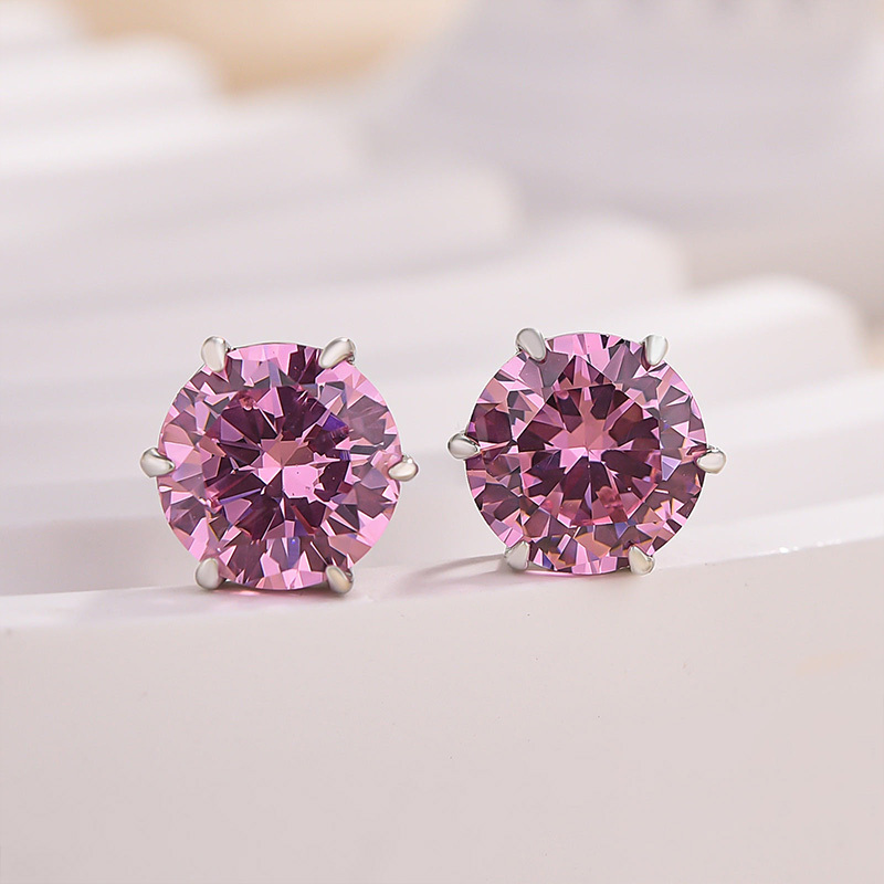 2.0 Carat Round Cut Pink Sapphire Stud Earrings In Sterling Silver-Sterling Silver-lornajewelry