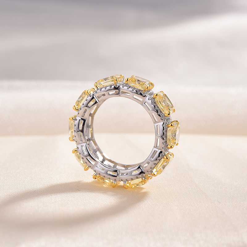 Luxurious Halo Cushion Cut Yellow Sapphire Wedding Band for Her In Sterling Silver-Sterling Silver-lornajewelry