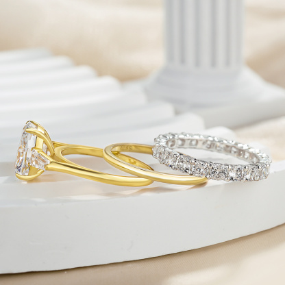 Luxury Cushion Cut Three Stone 3PC Wedding Set In Sterling Silver-Sterling Silver-lornajewelry