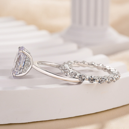 Elegant Oval Cut Wedding Ring Set For Women In Sterling Silver-Sterling Silver-lornajewelry