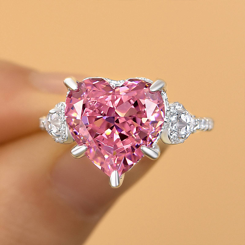 5Ct Royal Romantic Pink Heart Cut Engagement Ring In Sterling Silver-Sterling Silver-lornajewelry