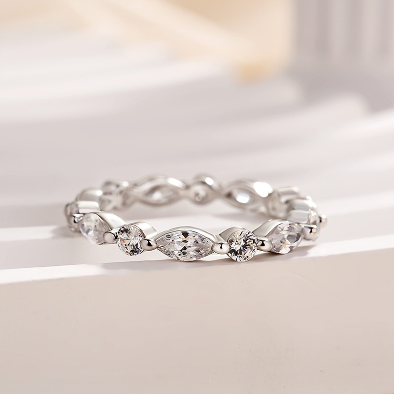 Exclusive Yellow Gold Marquise Cut Wedding Band In Sterling Silver-Sterling Silver-lornajewelry