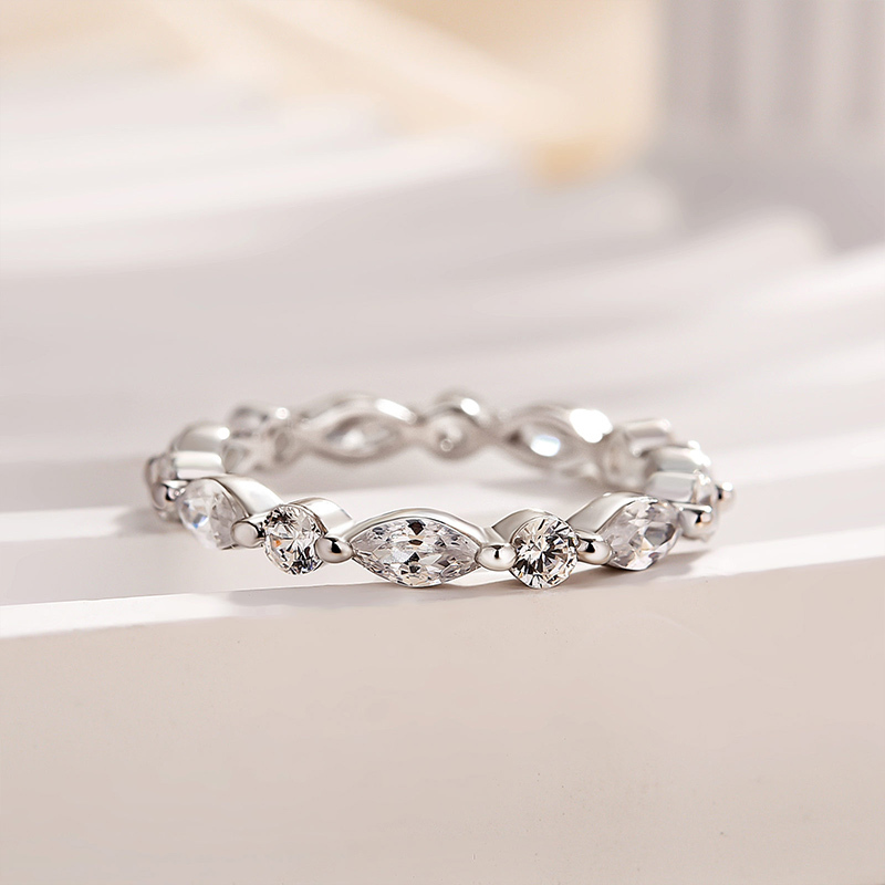 Exclusive Yellow Gold Marquise Cut Wedding Band In Sterling Silver-Sterling Silver-lornajewelry