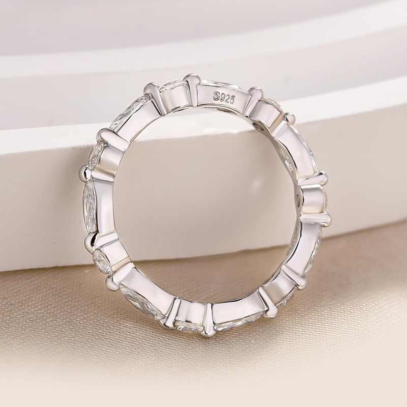 Exclusive Yellow Gold Marquise Cut Wedding Band In Sterling Silver-Sterling Silver-lornajewelry