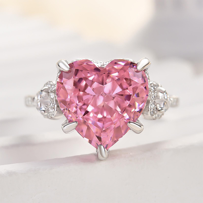 5Ct Royal Romantic Pink Heart Cut Engagement Ring In Sterling Silver-Sterling Silver-lornajewelry