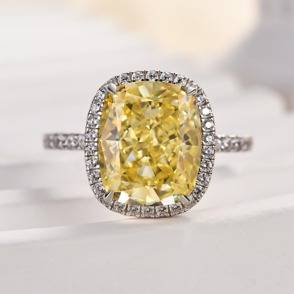 5Ct Noble Halo Cushion Cut Yellow Stone Engagement Ring-Sterling Silver-lornajewelry