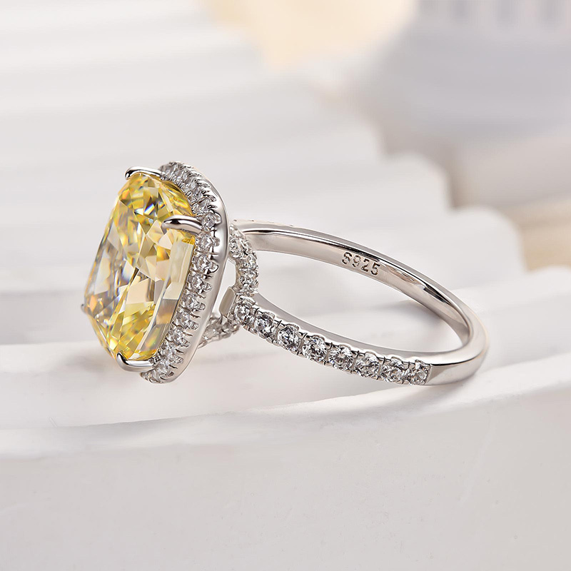 5Ct Noble Halo Cushion Cut Yellow Stone Engagement Ring-Sterling Silver-lornajewelry