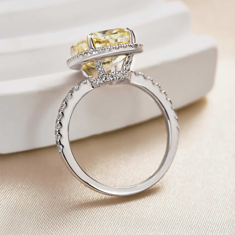 5Ct Noble Halo Cushion Cut Yellow Stone Engagement Ring-Sterling Silver-lornajewelry