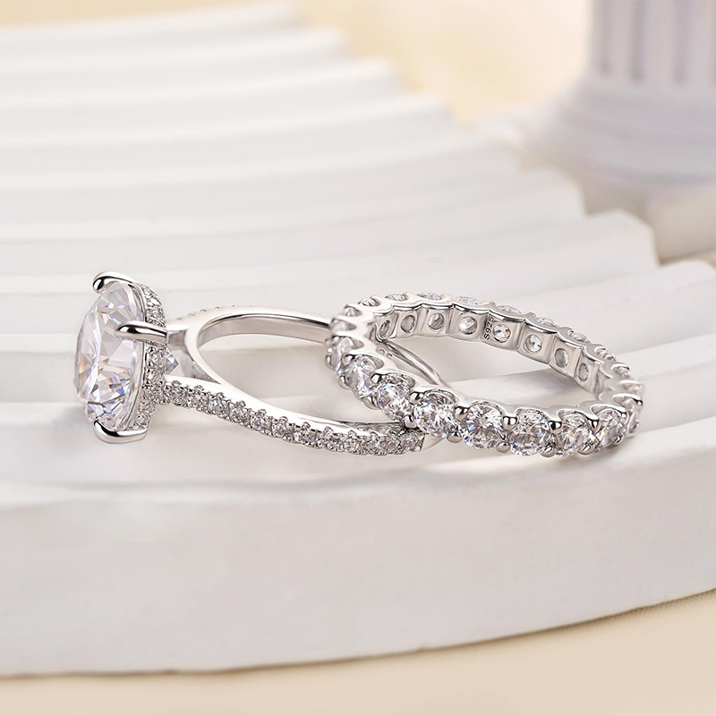 Noble Round Cut Wedding Ring Set-Sterling Silver-lornajewelry