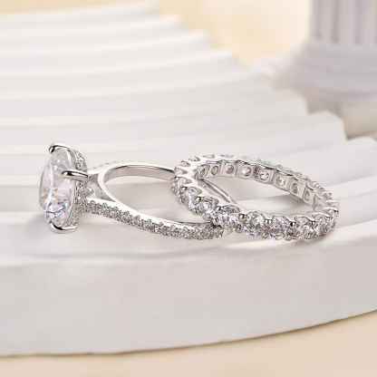 Noble Round Cut Wedding Ring Set-Sterling Silver-lornajewelry