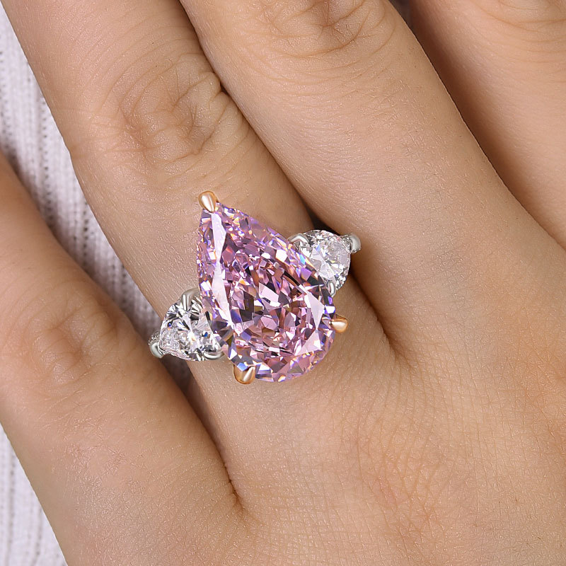 8Ct Gorgeous Pear Cut Pink Sapphire Three Stone Engagement Ring-Sterling Silver-lornajewelry
