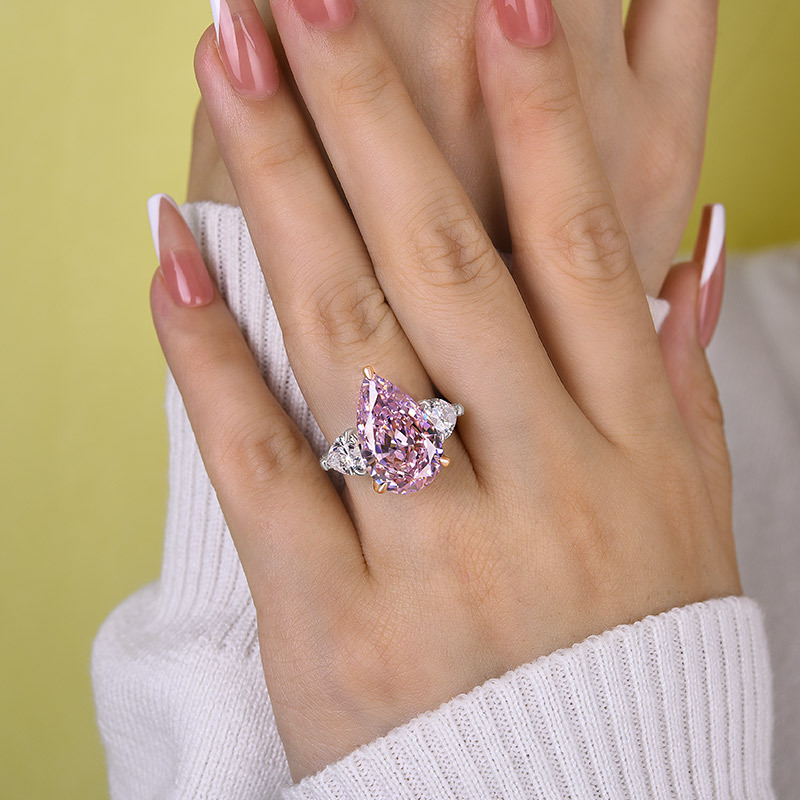 8Ct Gorgeous Pear Cut Pink Sapphire Three Stone Engagement Ring-Sterling Silver-lornajewelry