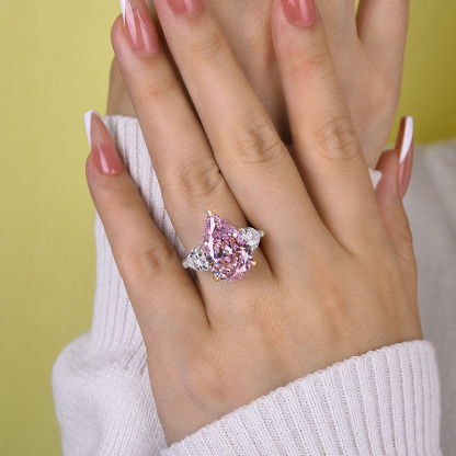 8Ct Gorgeous Pear Cut Pink Sapphire Three Stone Engagement Ring-Sterling Silver-lornajewelry