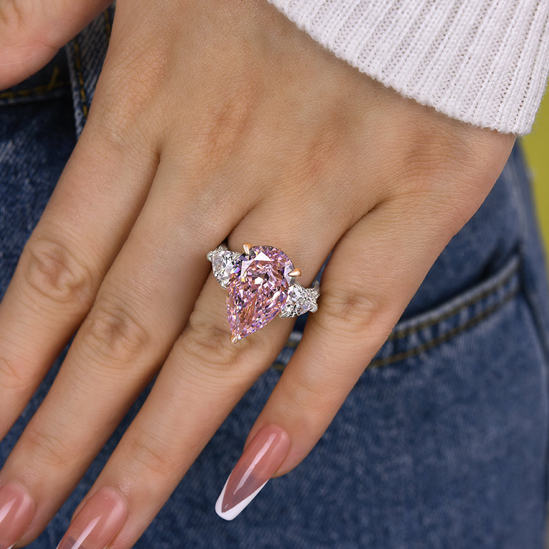 8Ct Gorgeous Pear Cut Pink Sapphire Three Stone Engagement Ring-Sterling Silver-lornajewelry