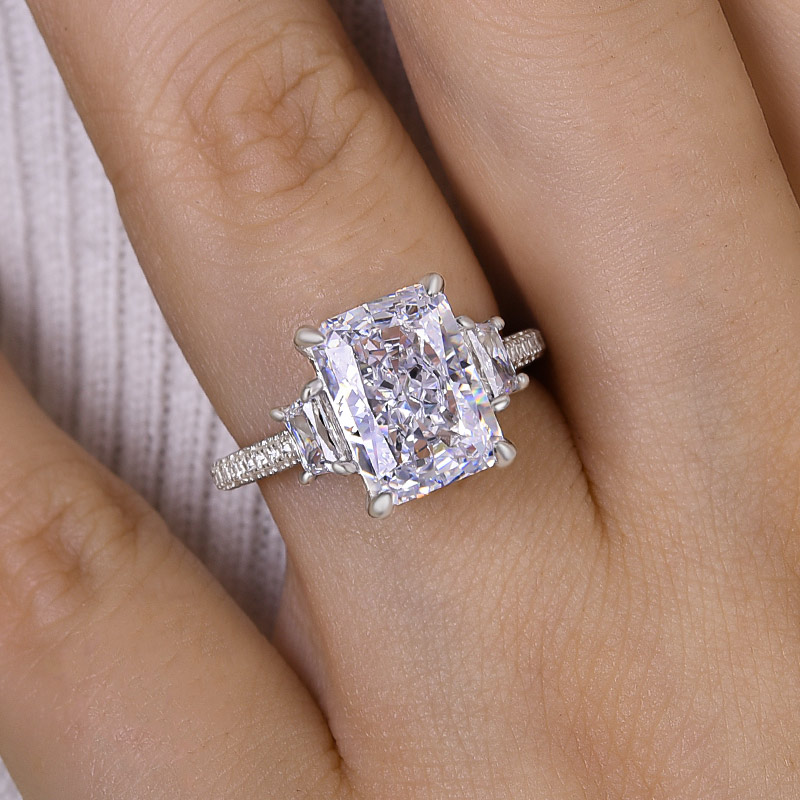 5Ct Stunning Crushed Ice Radiant Cut Three Stone Engagement Ring In Sterling Silver-Sterling Silver-lornajewelry