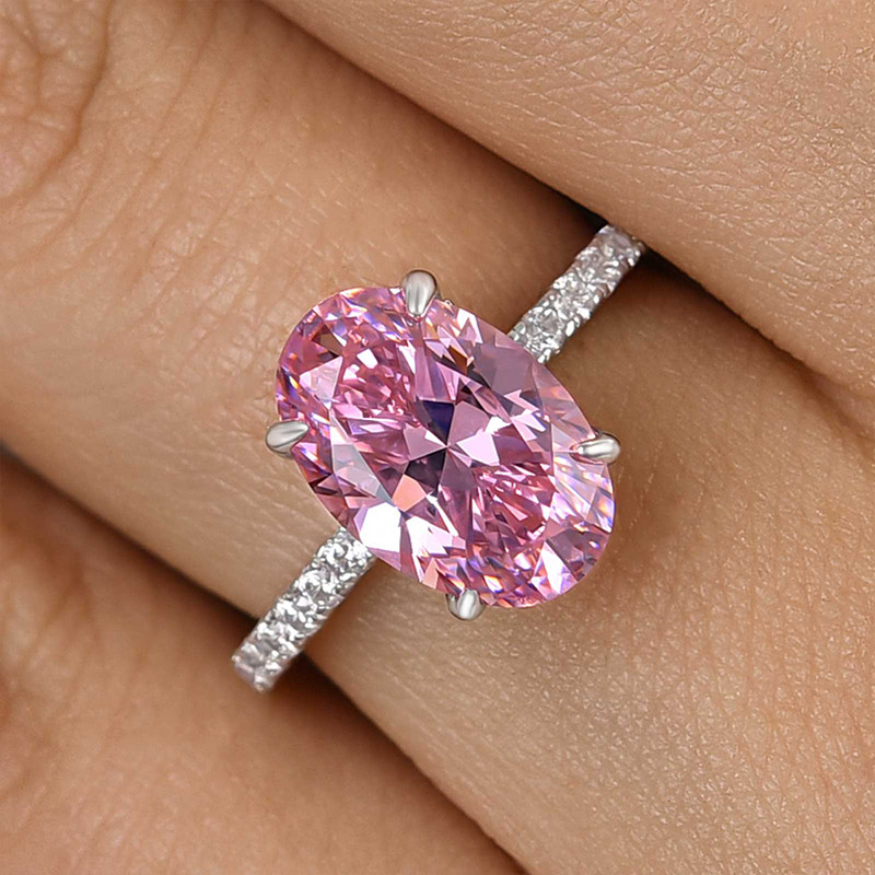 3.5Ct Oval Cut Pink Stone Engagement Ring In Sterling Silver-Sterling Silver-lornajewelry