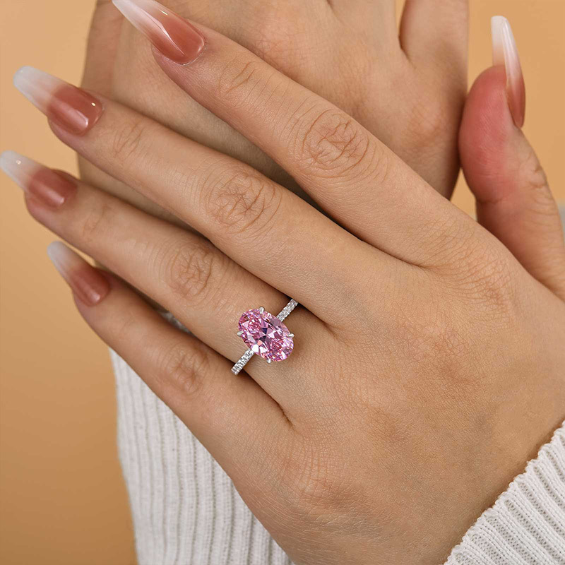 3.5Ct Oval Cut Pink Stone Engagement Ring In Sterling Silver-Sterling Silver-lornajewelry