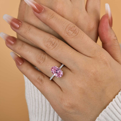 3.5Ct Oval Cut Pink Stone Engagement Ring In Sterling Silver-Sterling Silver-lornajewelry