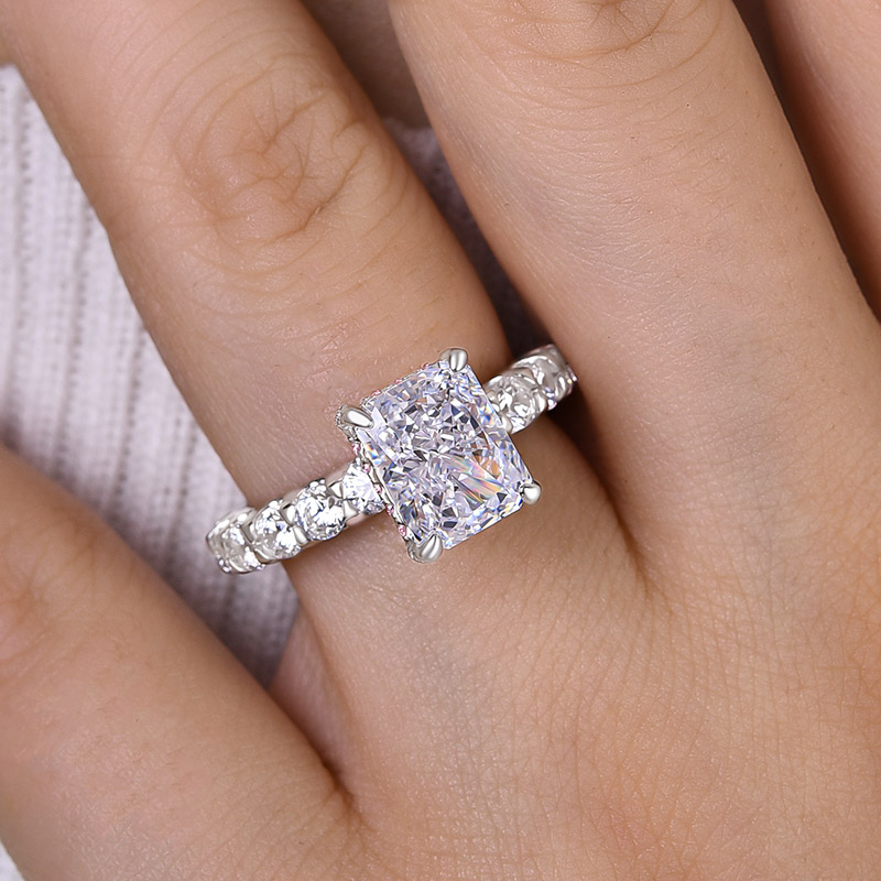 3Ct Unique Crushed Ice Radiant Cut Engagement Ring For Women In Sterling Silver-Sterling Silver-lornajewelry