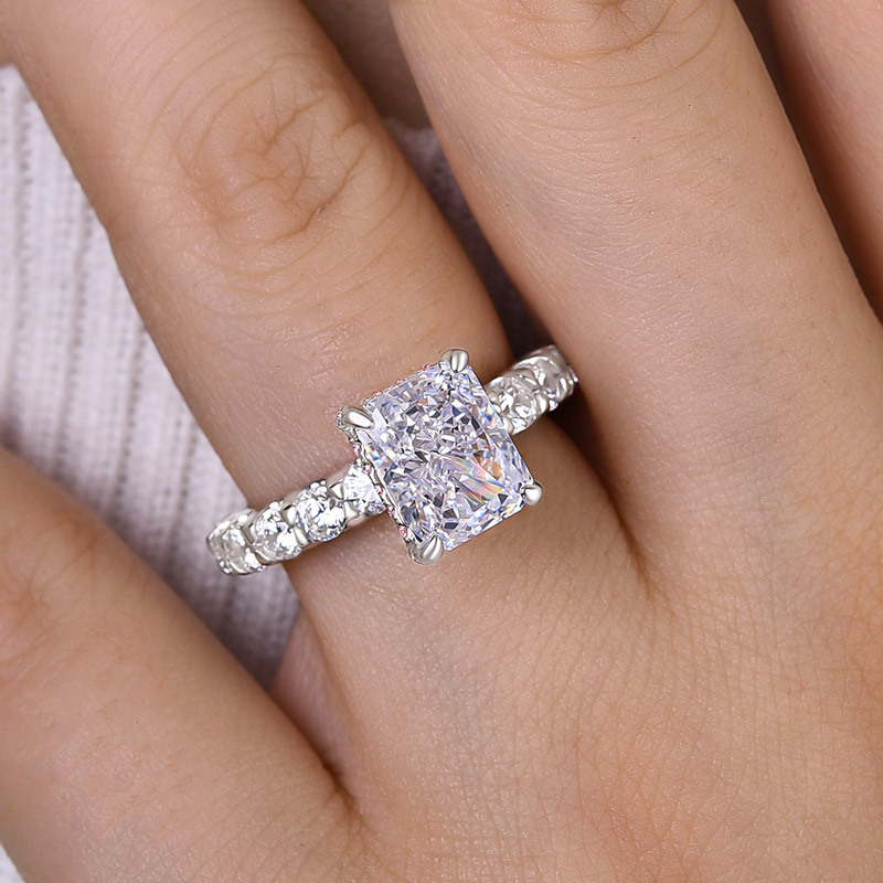 3Ct Unique Crushed Ice Radiant Cut Engagement Ring For Women In Sterling Silver-Sterling Silver-lornajewelry